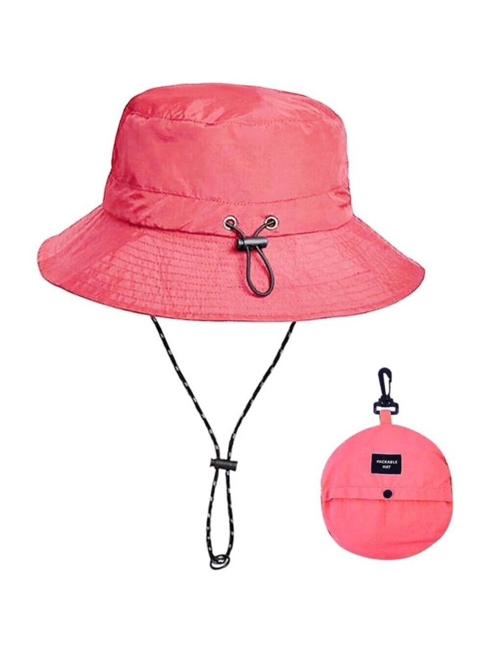 Unisex Brick Red Nylon Mesh Wide Brim Boonie With Chin Strap Packable Bucket Hat